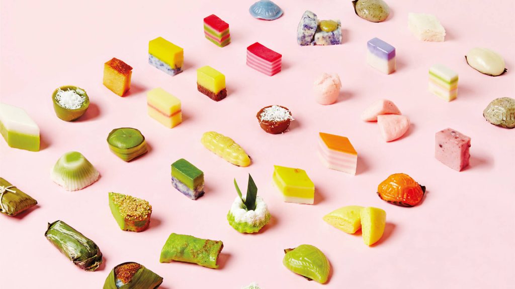 Varieties of nyonya kuih in pink colour wallpaper
